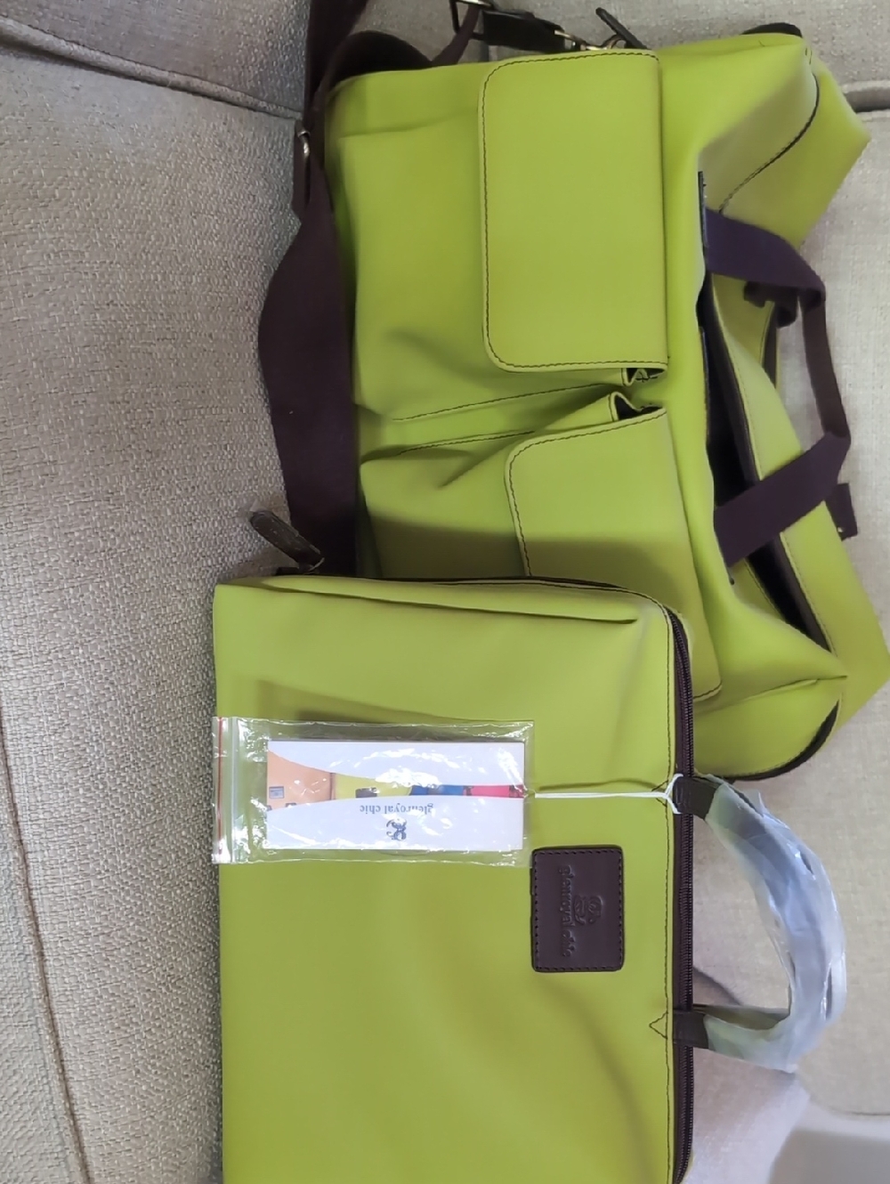 "IRENE" Glenroyal Chic Dk Brown/ Lime Green Weekender Travel  Bag + Packing Case